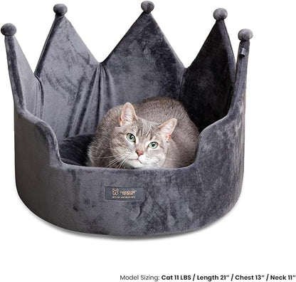 NANDOG Crown Dog Bed for Small Dogs & Cats – Soft Plush Round Pet Bed, Cozy Royal Design, Comfortable Indoor Puppy Bed for Crate or Kennel, Dark Gray, Medium