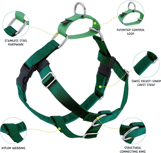 2 Hounds Design Freedom No Pull Dog Harness, Adjustable Harness and Leash Set, Easy Walking & Comfortable Control, Fits Small, Medium & Large Dogs, Solid Colors, Made in USA, 5/8" XS, Kelly Green