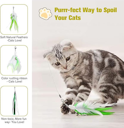 BEBOBLY 3-in-1 Retractable Cat Wand Toy for Indoor Cats Interactive Cat Feather Toys