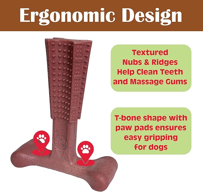 SPOT Bam-Bones Plus Coffee Wood T-Bone Dog Chew Toy, Beef Flavor, Nylon and Coffee Wood Fiber Blend, Durable Chew for Heavy Chewers and Dogs Under 90 lbs, Non-Splintering Dental Chew, 7 Inch