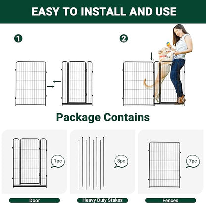 GarveeLife Dog Playpen,40 Inch(H) 18 Ft(L) 8 Panels Dog Fence Indoor/Outdoor,Heavy Duty Metal Pet Puppy Exercise Pen, Wide Door Low Threshold,Portable Pet Playpen for Rv Camping Garden