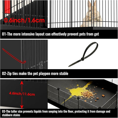 PAWING 12 Panels Small Animal Playpen with Waterproof Mat - Durable Metal Wire Yard Fence for Guinea Pigs, Kittens, Puppies, Hamsters, and Hedgehogs - Indoor & Outdoor Pet Cage