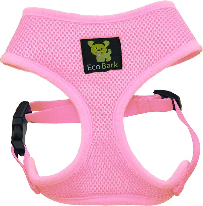 EcoBark Dog Harness - Eco-Friendly Max Comfort Harnesses - Luxurious Soft Mesh Halter - Over the Head Harness Vest- No Pull and No Choke for Small, Toy Breed, and Teacup Dogs (XS, Baby Pink)