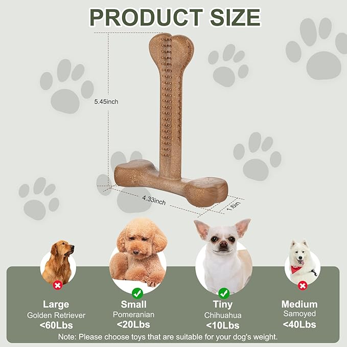 Dog Chew Toy for Aggressive Chewers T-Shaped Tough Dog Bone Toys for Small Medium Large Breed to Keep Them Busy (Small-Under 20LBS, Chicken Flavored)
