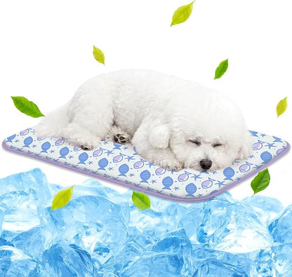 NWK Pet Cooling Mat -Q-Max>0.345 Ice Silk Cooling Mat for Dogs & Cats Portable & Washable Pet Cooling Blanket, Car Seats, Beds for Summer (Purple Fish, 27'' X 20'' X 0.3'')