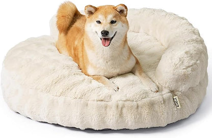 EHEYCIGA Soft Dog Couch Bed for Large Dog, Fluffy Medium Dog Bed with Removable Washable Cover, Bolster Pet Sofa, Waterproof and Non-Slip, 36" x 36"x 9", Cream