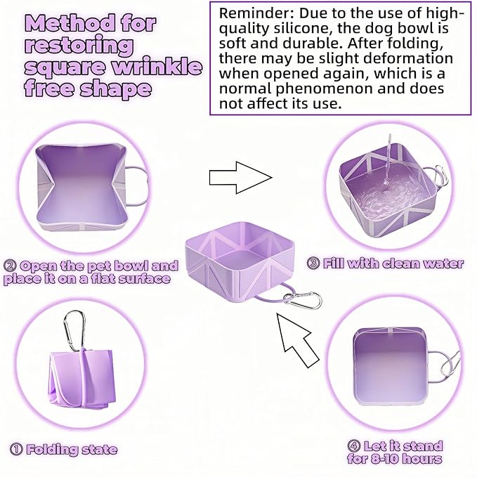 Portable Collapsible Silicone Dog Bowl, 12oz(350ml) Foldable Pet Travel Water & Food Dish with Carabiner for Hiking, Camping. Leakproof, Portable Food & Water Container for Dogs & Cats, Purple