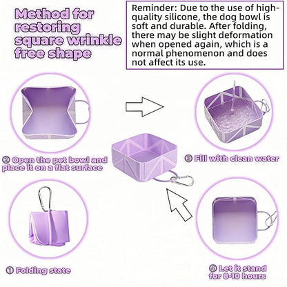 Portable Collapsible Silicone Dog Bowl, 12oz(350ml) Foldable Pet Travel Water & Food Dish with Carabiner for Hiking, Camping. Leakproof, Portable Food & Water Container for Dogs & Cats, Purple