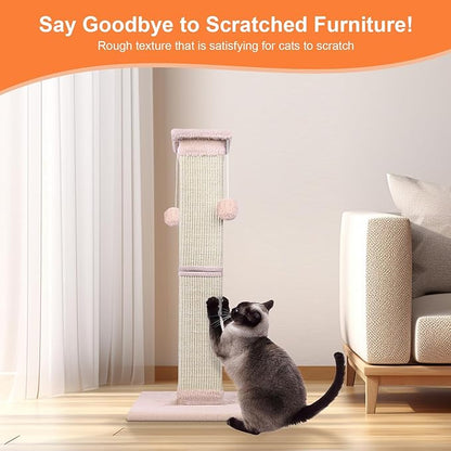 Cat Scratching Post 33 Inch Nature Sisal Cat Scratch Post for Indoor Cats, Large Cat Scratcher Protect Your Furniture Pink