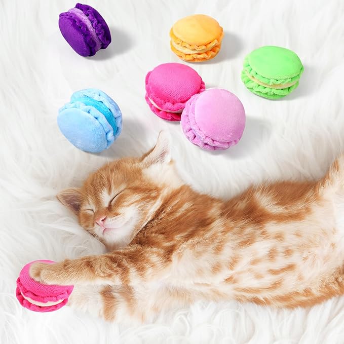 Eccliy 6 Pcs Macarons Catnip Cat Toys for Indoor Interactive Cat Chew Toys Kitten Chew Supplies for Kitty Lover Gifts Interactive Plush for Boredom Relief Indoor Exercise, 6 Colors