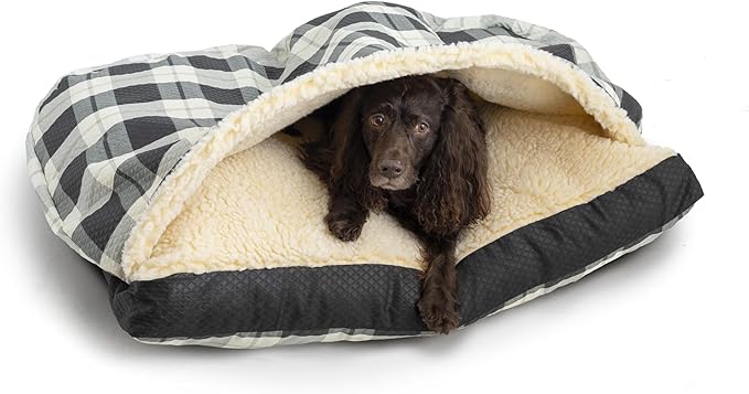 Snoozer Rectangle Cozy Cave Dog Bed - Indoor Dog Bed with Cover Cave, Covered Calming Burrow for Small & Medium Sized Pets with Blanket Attached, Enclosed, Washable Cover - Medium, BarkleyBlackDiamond