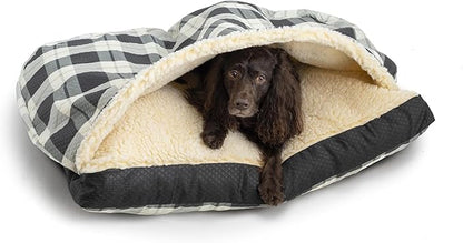 Snoozer Rectangle Cozy Cave Dog Bed - Indoor Dog Bed with Cover Cave, Covered Calming Burrow for Small & Medium Sized Pets with Blanket Attached, Enclosed, Washable Cover - Medium, BarkleyBlackDiamond