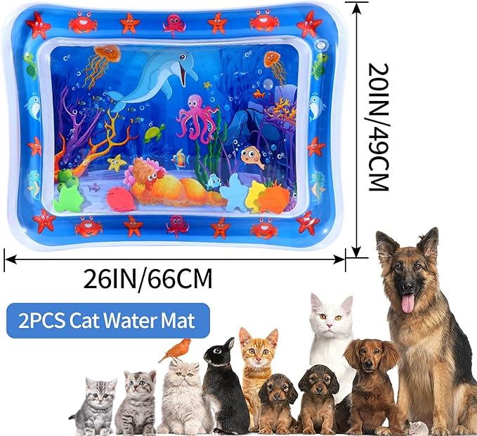 2 PCS Large 2mm Thickened Cat Water Mat, Interactive Cat Sensor Play Mat for Indoor Cats to Exercise, Anti-Scratch Leak Proof PVC Cooling & Heating Water Bed Enrichment Toy for Cats, Kitty