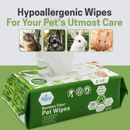 MED PRIDE 100% Bamboo Fiber Doggie Cleaning XL – Dog & Cat Cleaning Wipes with Aloe Vera – Alcohol & Paraben-Free – 8”x8” Hypoallergenic Deodorizing Grooming Wipes – 4 Packs (400 Count)