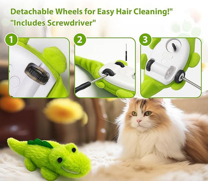 Interactive Cat Toys for Indoor Cats – Auto Moving Alligator with 360° Random Movement & Tail Wagging, Rechargeable Cat Exercise Toy with Catnip, Self-Play Fun for Bored Adult Cats-Plush