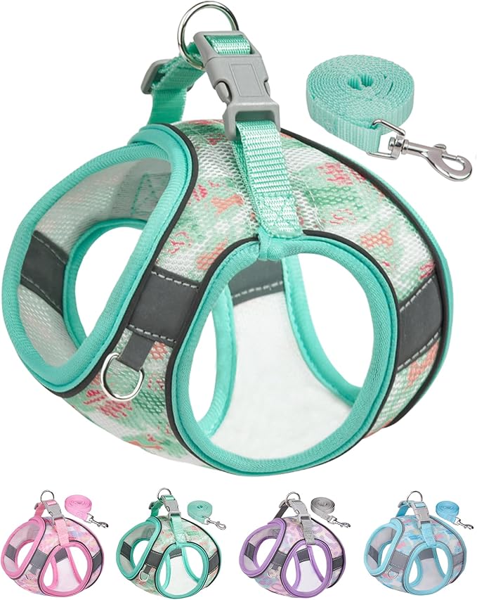 Dog Harness for Small Medium Dogs No Pull, Cat Harness and Leash Set, Step in Puppy Harness. (Green, M)