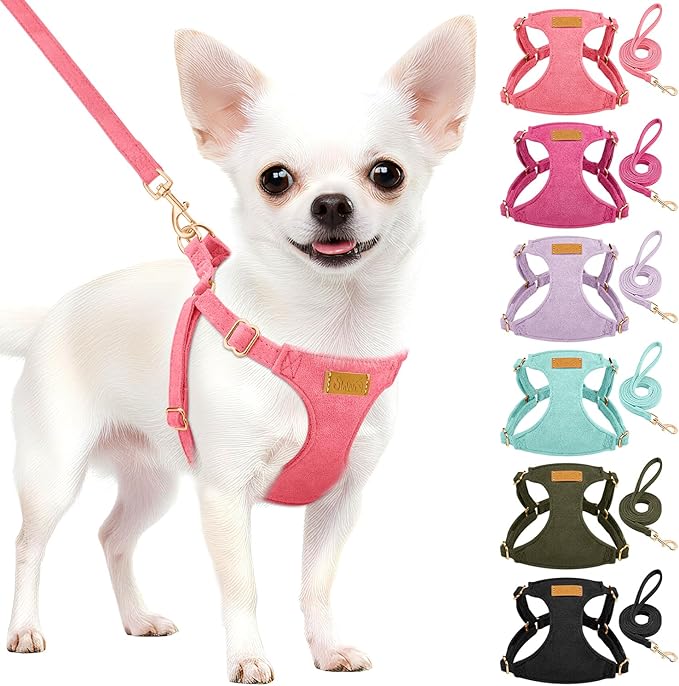SlowTon Dog Harness Small Sized Dog - Soft XXS Dog Harness and Leash Set No Pull No Chock, Adjustable Lightweight Puppy Harness for XS Small Medium Dogs Cats (Solid Pink, XS)