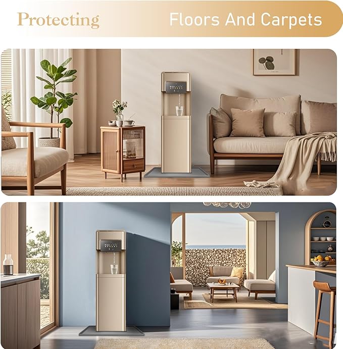 24x16x0.8 Inch Waterproof Water Cooler Mat with Raised Edge - Non-Slip Spill Drip Tray for Cooler Dispensers, Easy to Clean Mat for Floor & Countertop Protection in Kitchen, Office, Bedroom (Grey)
