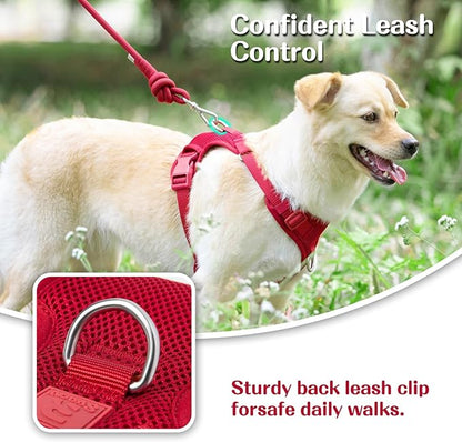 No Pull Dog Harness for Small Medium Large Dogs - Adjustable 2 Layer Mesh Dog Vest with Dual Clip, Escape Proof, Quick Release, Lightweight Breathable Mesh for Walking Hiking (Burgundy Red,L)