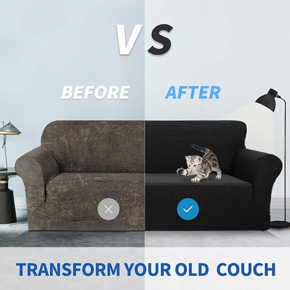 ZNSAYOTX 1 Piece Jacquard Chair Slipcovers for Living Room High Stretch Chair Covers with Arms Anti Slip Pets Friendly Couch Sofa Armchair Cover Furniture Protector (Chair, Black)