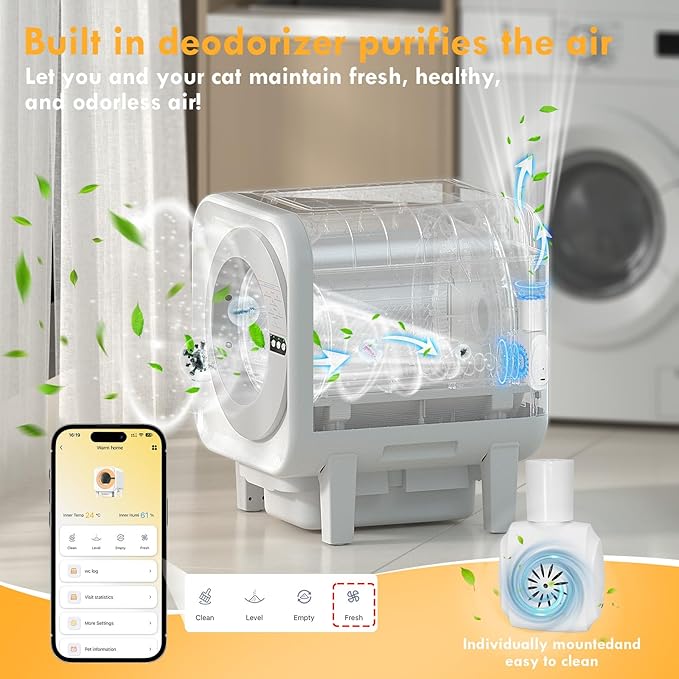 2025 Automatic Litter Box Self Cleaning,Self Cleaning Cat Litter Box for Multiple Cats,App Control Dynamic Monitoring,75L Large Space Dual Sensor Safety Protection, 3-30lbs Cats, 2 Roll Bag