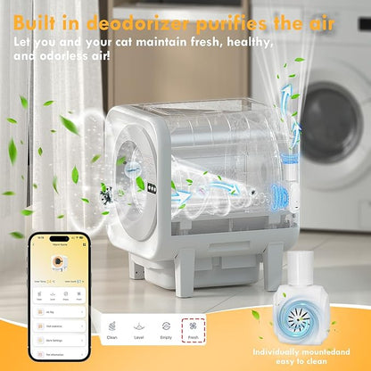 2025 Automatic Litter Box Self Cleaning,Self Cleaning Cat Litter Box for Multiple Cats,App Control Dynamic Monitoring,75L Large Space Dual Sensor Safety Protection, 3-30lbs Cats, 2 Roll Bag