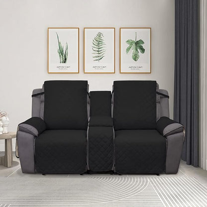 PureFit Water Resistant Reversible Loveseat Recliner Cover - Non Slip Furniture Protector for 2 Seat Recliner, Black/Beige