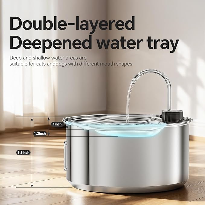 Cordless Dog Water Fountain,12L/3.2 Gal Battery Operated Automatic Pet Water Dispenser with Infrared Sensor, Stainless Steel Water Bowl for Large Dogs & Multi-Pets, 3 Modes(3 Filters)