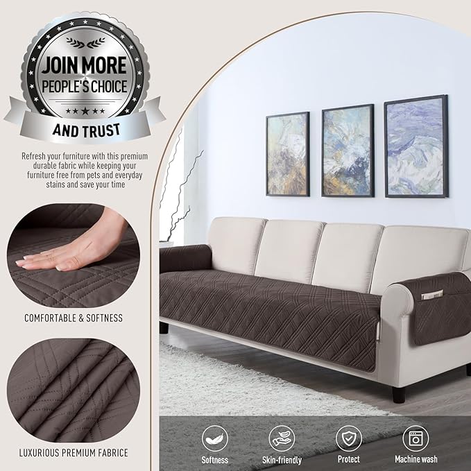 TAOCOCO Waterproof Oversized Couch Covers for Pets Dogs with Non Slip Backing, Sofa Seat Covers with Pocket for 4 Cushion Couch Washable Dog Couch Protector Sofa Slipcovers(Oversized Sofa, Chocolate)
