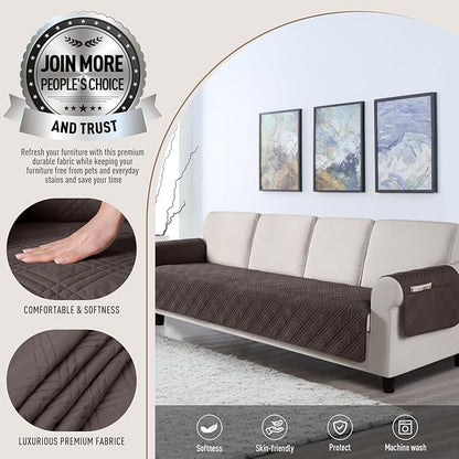 TAOCOCO Waterproof Oversized Couch Covers for Pets Dogs with Non Slip Backing, Sofa Seat Covers with Pocket for 4 Cushion Couch Washable Dog Couch Protector Sofa Slipcovers(Oversized Sofa, Chocolate)