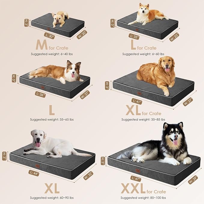 EHEYCIGA Orthopedic Dog Bed Waterproof 47"x29", Memory Foam Pet Bed for XXLarge Dog Bed, Washable Pet Mat with Removable Cover, Dark Grey