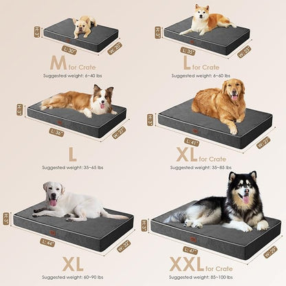 EHEYCIGA Orthopedic Dog Bed Waterproof 30"x20", Memory Foam Pet Bed for Medium Dogs, Washable Pet Mat with Removable Cover, Dark Grey