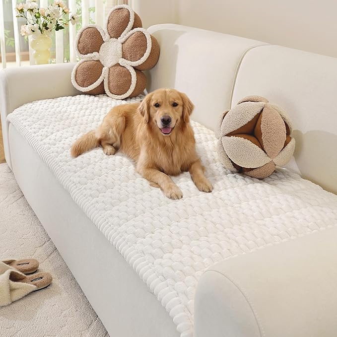 OstepDecor Washable Couch Cover for Dogs, Thick Pet Friendly Sofa Covers, Soft Couch Protector, Paw Cart Sofa Slipcovers, Cushion Protector for Leather, Sectional, Loveseat (27.6" x 82.7", White)