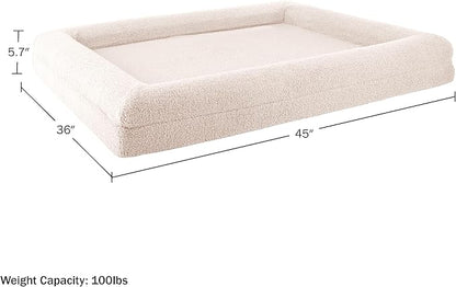 Orthopedic Dog Bed - 45in Large Dog Bed with Supportive Bolster, Nonslip Bottom, and Removable Washable Cover - Memory Foam Pet Beds for Large Dogs - Dog Products by PETMAKER (Cream)