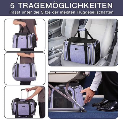 BAGLHER Expandable Cat Carrier with Travel Litter Box, Pet Travel 5 Sides Open Doors 3 Sides, Leak-Proof and Collapsible, for Car, Airplane Trip, Purple