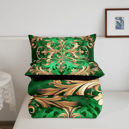 Erosebridal Golden Damask King Comforter Set, Vintage Florals Exotic Soft Bed Set for Kids Boys Girls, Aztec Boho Waterproof Paisley Duvet Insert for Bedroom, Bohemian Retro Hippie Down Comforter