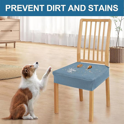 Smiry Waterproof Seat Covers for Dining Room Chairs Set of 8, Stretch Jacquard Removable Washable Chair Seat Slipcovers Protector, No Rear Covers, Airy Blue