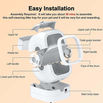 Mintakawa Automatic Cat Litter Box Self Cleaning - APP Control and Weight Monitoring - Ultra-Quiet, Suitable for Medium Cats and Kittens, Safe Anti-Pinch Litter Box (Assembly Required) - White