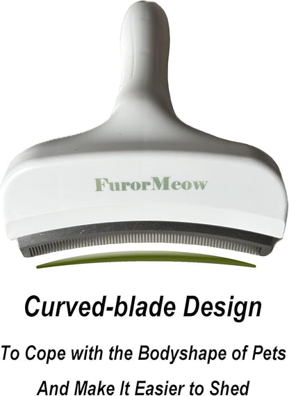 Pet Deshedding Tool with Curve Blade, Cat Grooming Brush, Tight V-shaped Teeth Shedding Comb for Cats and Dogs (White, Large)