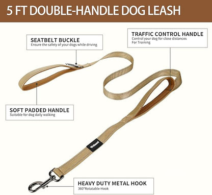 No Pull Dog Harness and Leash Set-Reflective Vest with Handle&5FT Dog Leash with Car Seatbelt Clip,Breathable Mesh&Quick Fit Dog Harness Easy for Medium Large Dogs Training Walking (Brown,S)