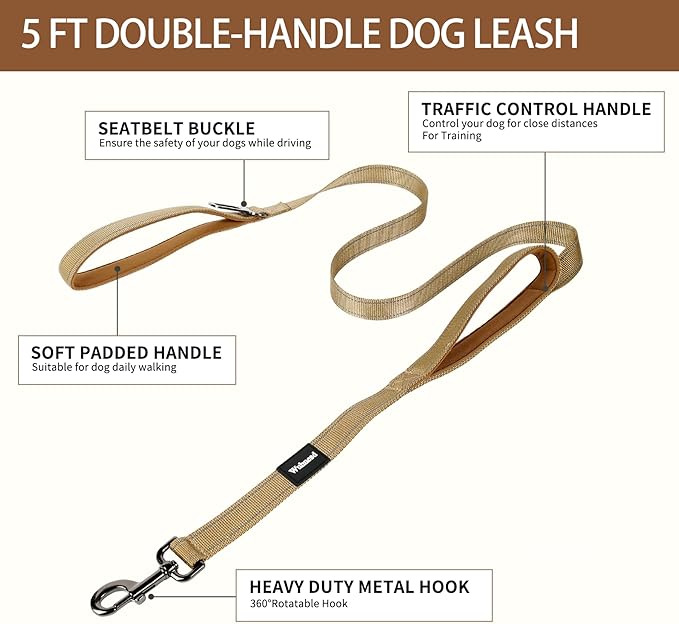 No Pull Dog Harness and Leash Set-Reflective Vest with Handle&5FT Dog Leash with Car Seatbelt Clip,Breathable Mesh&Quick Fit Dog Harness Easy for Medium Large Dogs Training Walking(Brown,M)