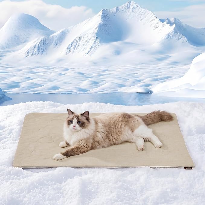 ZOMISIA Cooling Blanket for Small Dogs - High Cold Washable Cat Mat, Travel Soft Pet Summer Essentials, Khaki, 25"x35"
