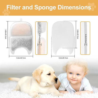 Replacement Filters and 4 Packs Sponges for 152oz/4.5L PGID Cordless Cat Water Fountain