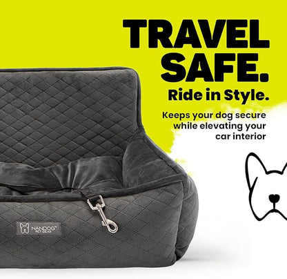 NANDOG Dog Car Seat in Charcoal Gray - Ultra Soft Plush Fabric for - Secure & Modern Design - Perfect for Small/Medium Dogs