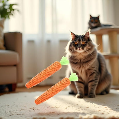 2 Pcs Orange Natural Interactive Sisal Carrot Cat Toys, Cat Dental Chew Toy Kitten Teething Toys for Indoor Cats Interactive Toys for Cats (20cm)