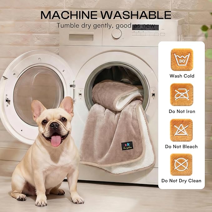 Luciphia Waterproof Blanket for Dog Washable Reversible Sherpa Fleece Throw Blanket for Bed Couch Soft Liquid Pee Proof Furniture Cover Protector for Small Medium Large Pet Cat Khaki 35" x 25"