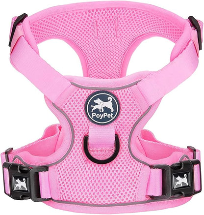 PoyPet Reflective Soft Breathable Mesh Dog Harness No Choke Double Padded Vest Adjustable(Light Pink,S)