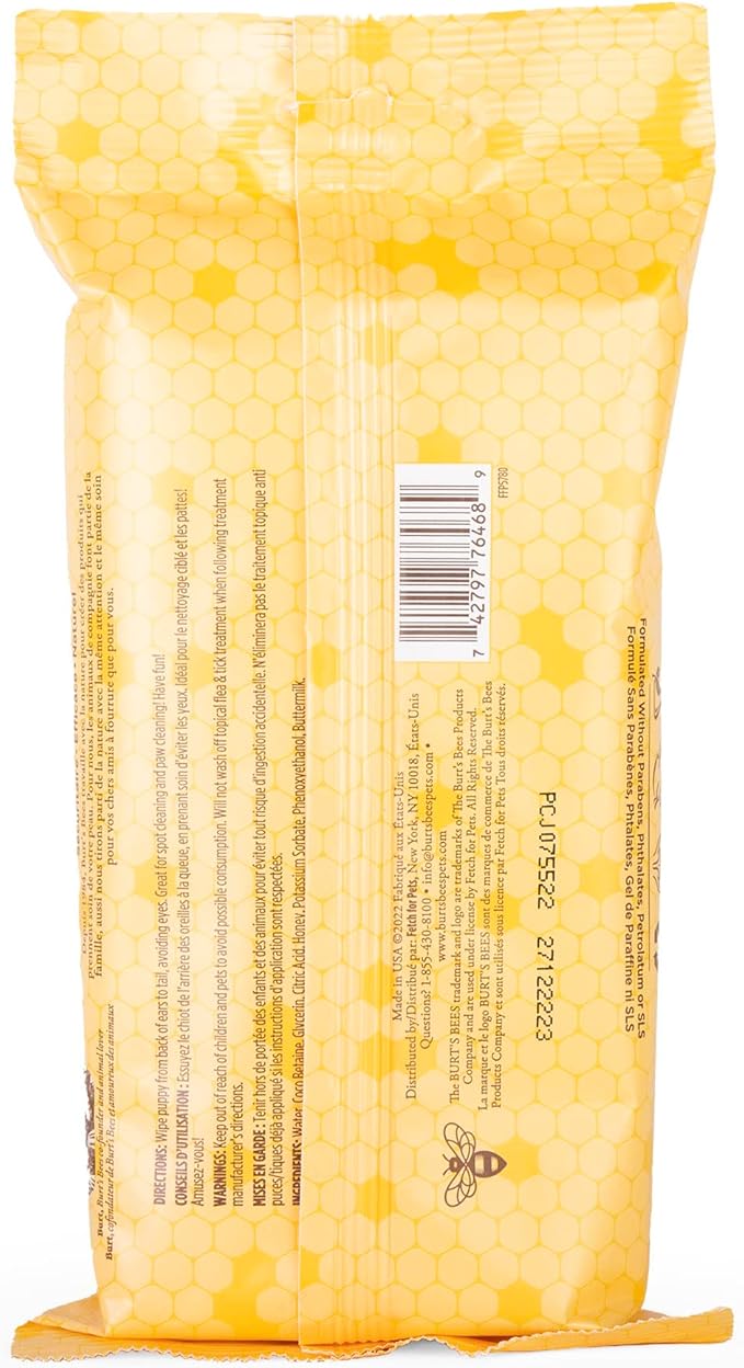 Burt's Bees for Pets Gentle Cleansing Puppy Wipes with Buttermilk, 98% Natural Origin Formulas, Hypoallergenic Dog Cleaning Wipes for Paws and Butt, 100 Count - 6 Pack