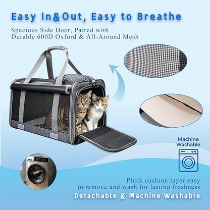 Pet Carrier for Medium-Small Cats, Collapsible Cat Carrier and Soft-Sided Pet Carrier for Cats and Small Dog Up to 17lbs, Stress-Free Travel with Privacy Cover, Travel Bag L18.9”X11.42”X11.42”