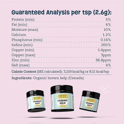 Alice & Eli Organic Kelp Powder for Dogs – Supports Healthy Coat, Thyroid & Immune System - Multivitamin Seaweed Powder from Canada